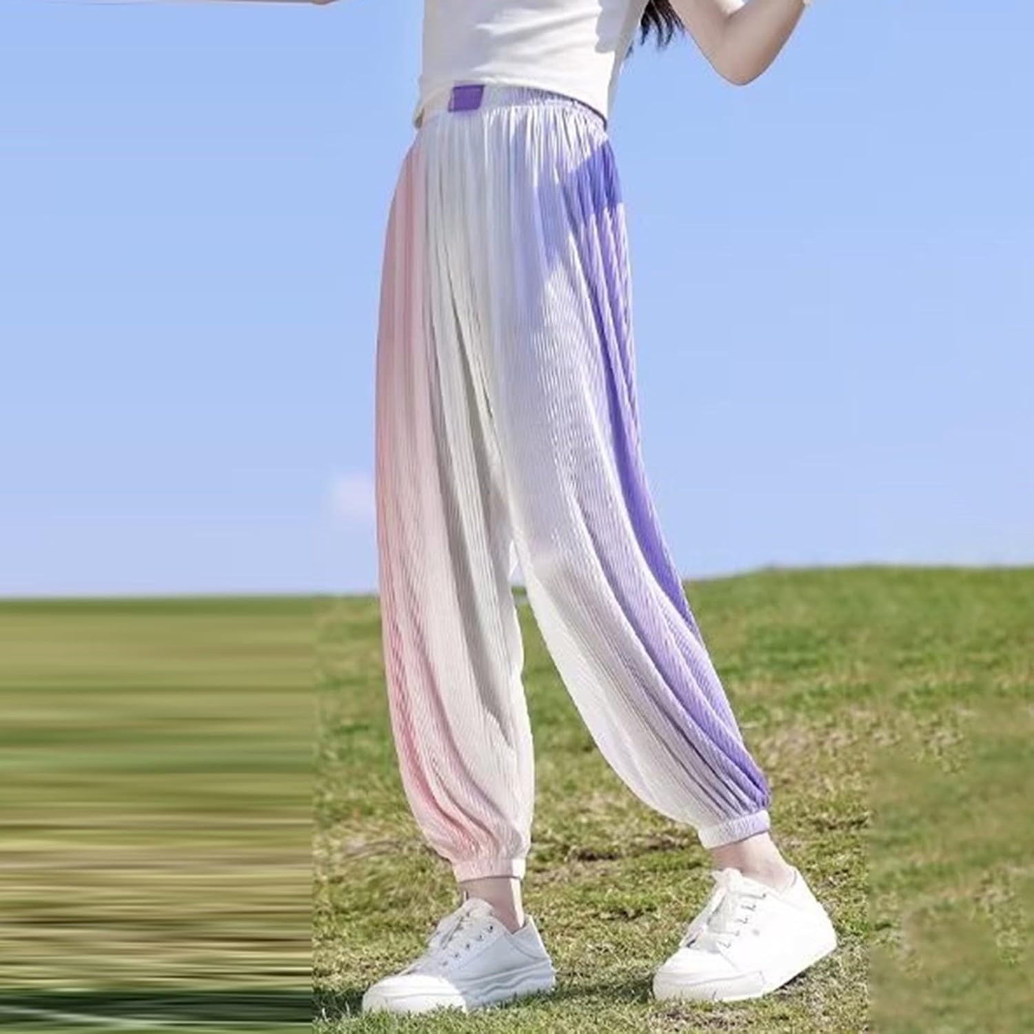 Girls Baggy Joggers Cute Gradient Elastic High Waist Hiking Sweatpants with Pockets Casual Stretchy Harem Sweat Pants