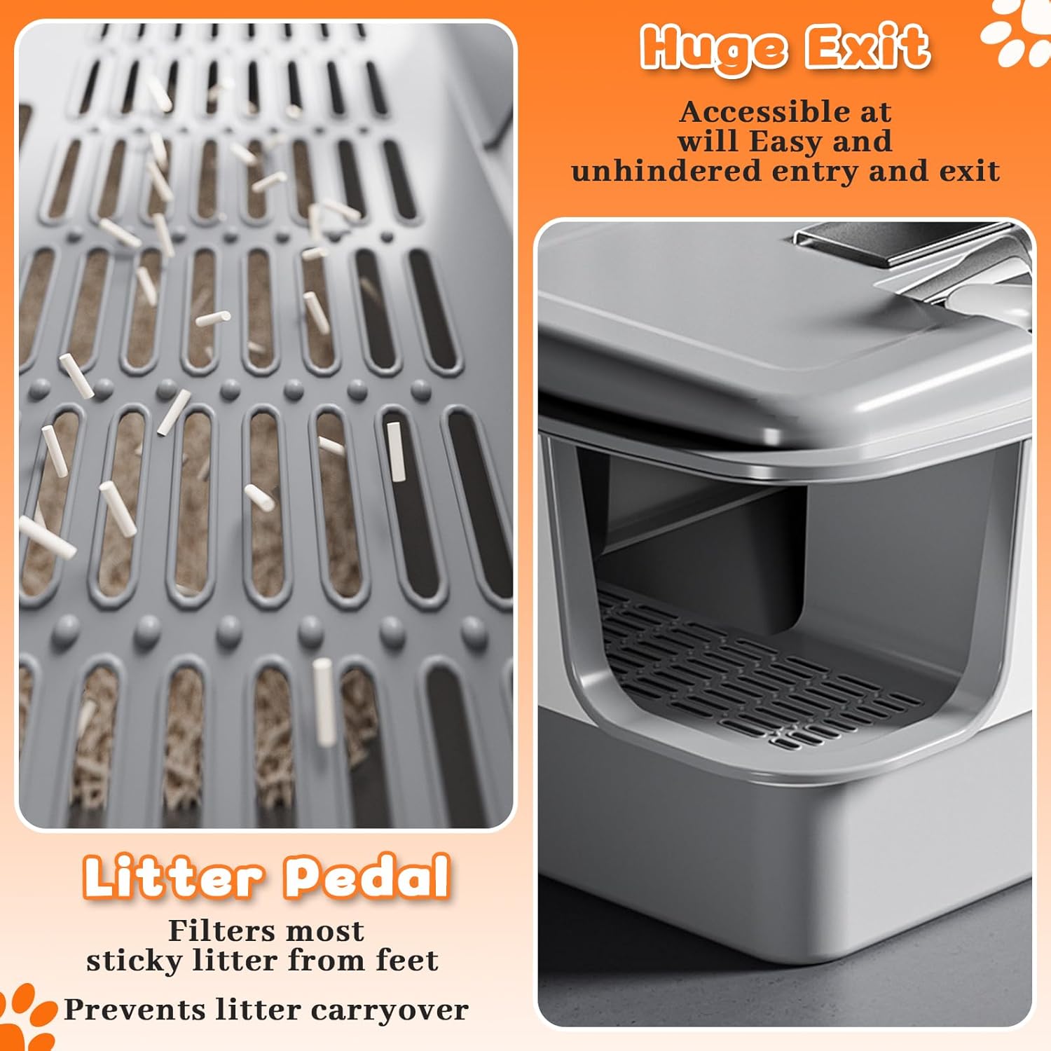 XXL Litter Box with Lid, Extra Large 25.98" L*18.5" W*15.35" H Cat Litter Boxs, Jumbo Enclosed Removable Litter Box High Sides for Big Cats,with Cat Litter Scoop, Leak-Proof, Easy to Clean（Gray）