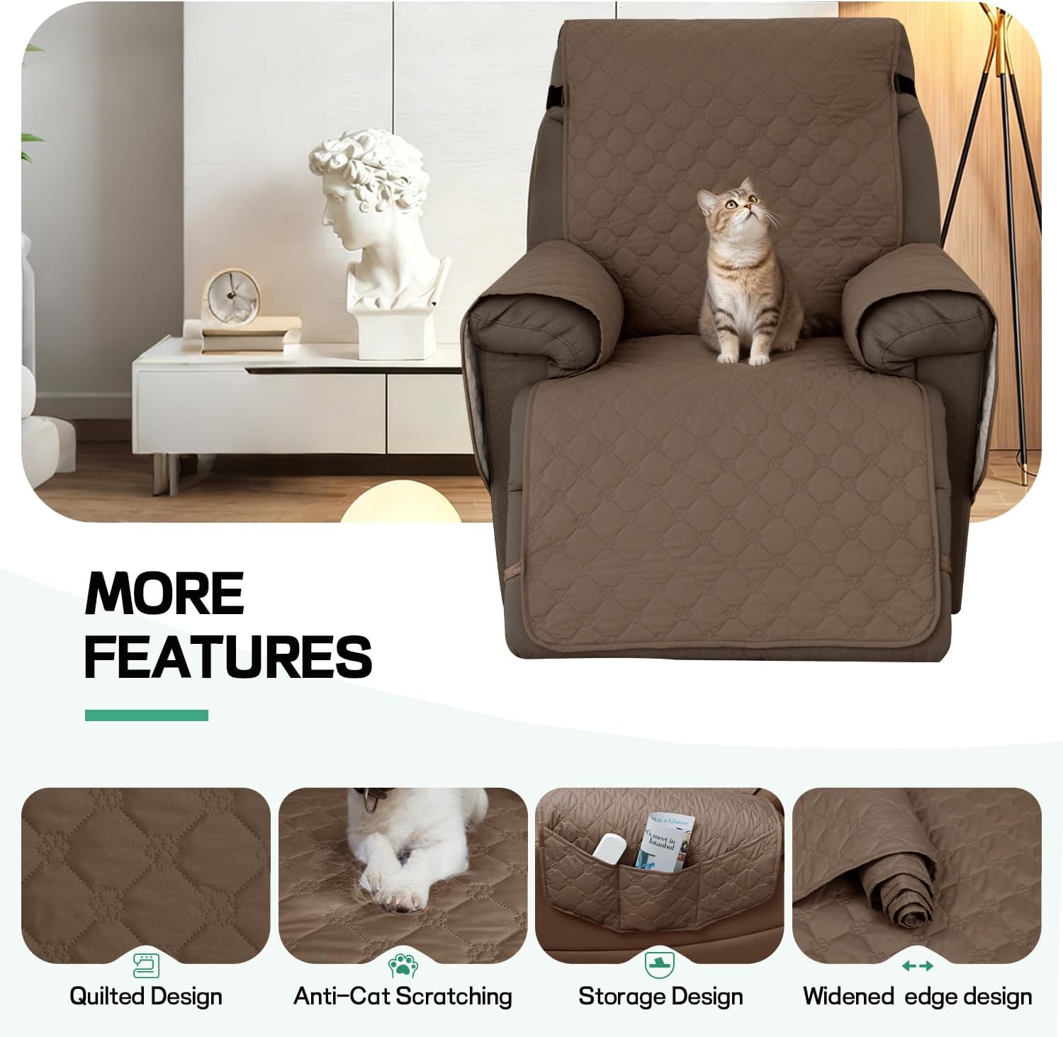 Recliner Chair Covers Waterproof,Recliner Cover Non-Slip Pet Cover for Recliner Chair Washable Chair Seat Cover with Elastic Straps for Kids, Dogs, Pets (Gray Taupe, 28")