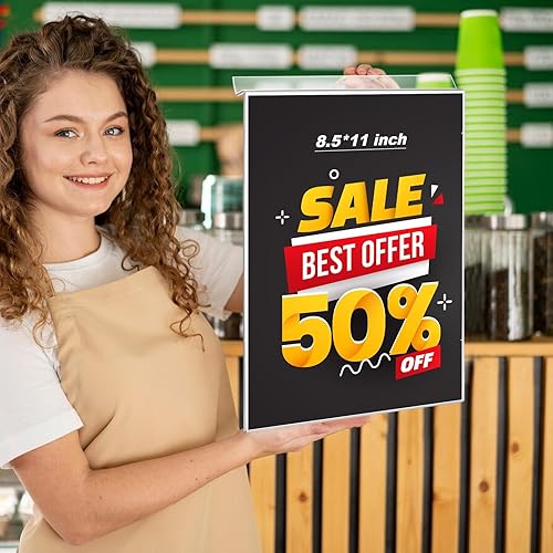 Miniatura 5 de Soporte de letrero de pared de plástico de 8.5 x 11 pulgadas, manga de montaje en pared de acrílico, soporte de pared para oficina, hogar, tienda,