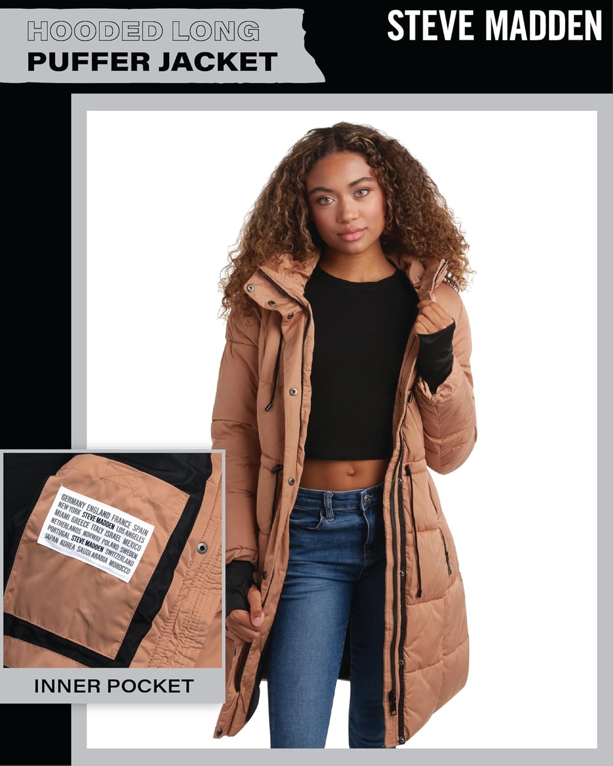 Steve Madden Womens Long Puffer Coat - Insulated Hooded Quilted Parka Puffer Jacket - Warm Winter Jacket for Women - Image 6