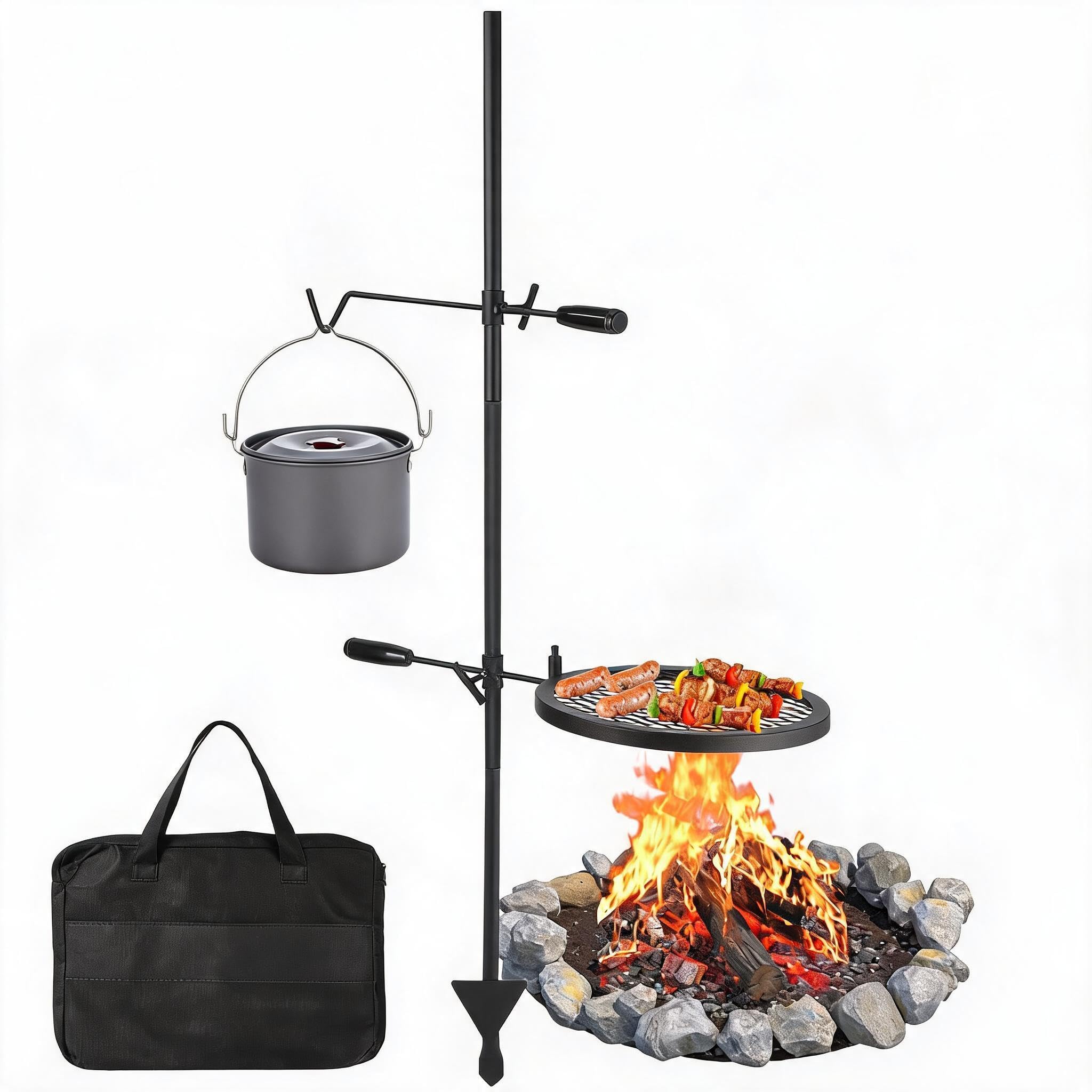 Djioyer 13.4*13.4 Campfire Grill & Griddle 360° Swivel Folding Fire Pit Cooking Grate With 600°F Protective Coating Portable Bbq Grill For Picnics Outdoor Camping Garden Backyard Hiking Includes Carry Bag