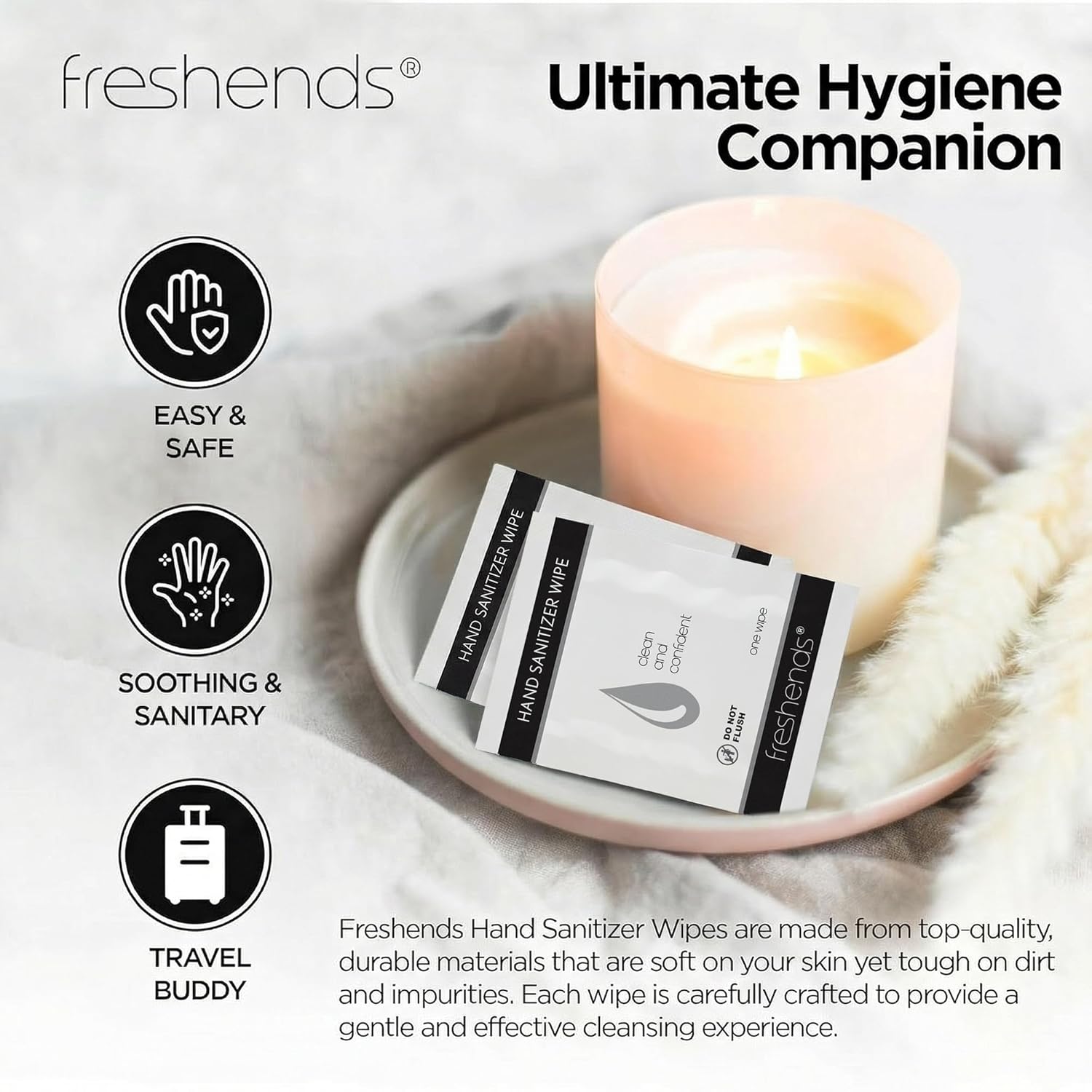 Freshends Hand Cleansing Towelettes for Adults — Bathroom Essentials Personal Wipes & Individual Hand Cleansing Wipes, Pre-Moistened, Travel Pack (100 pack)