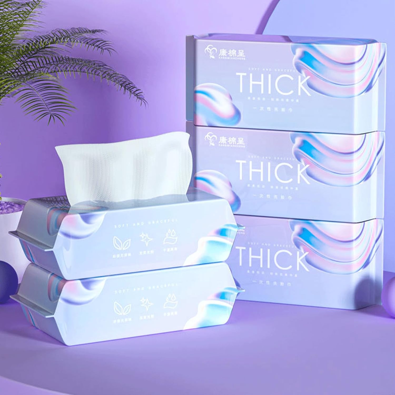 200 * 200mm Cotton Tissue Face Towel, Disposable Facial Cleansing Cloths, 60 Count Deeply Cleansing Disposable Face Towel Cotton Tissue, Face Wipes for Adult (6PCS)