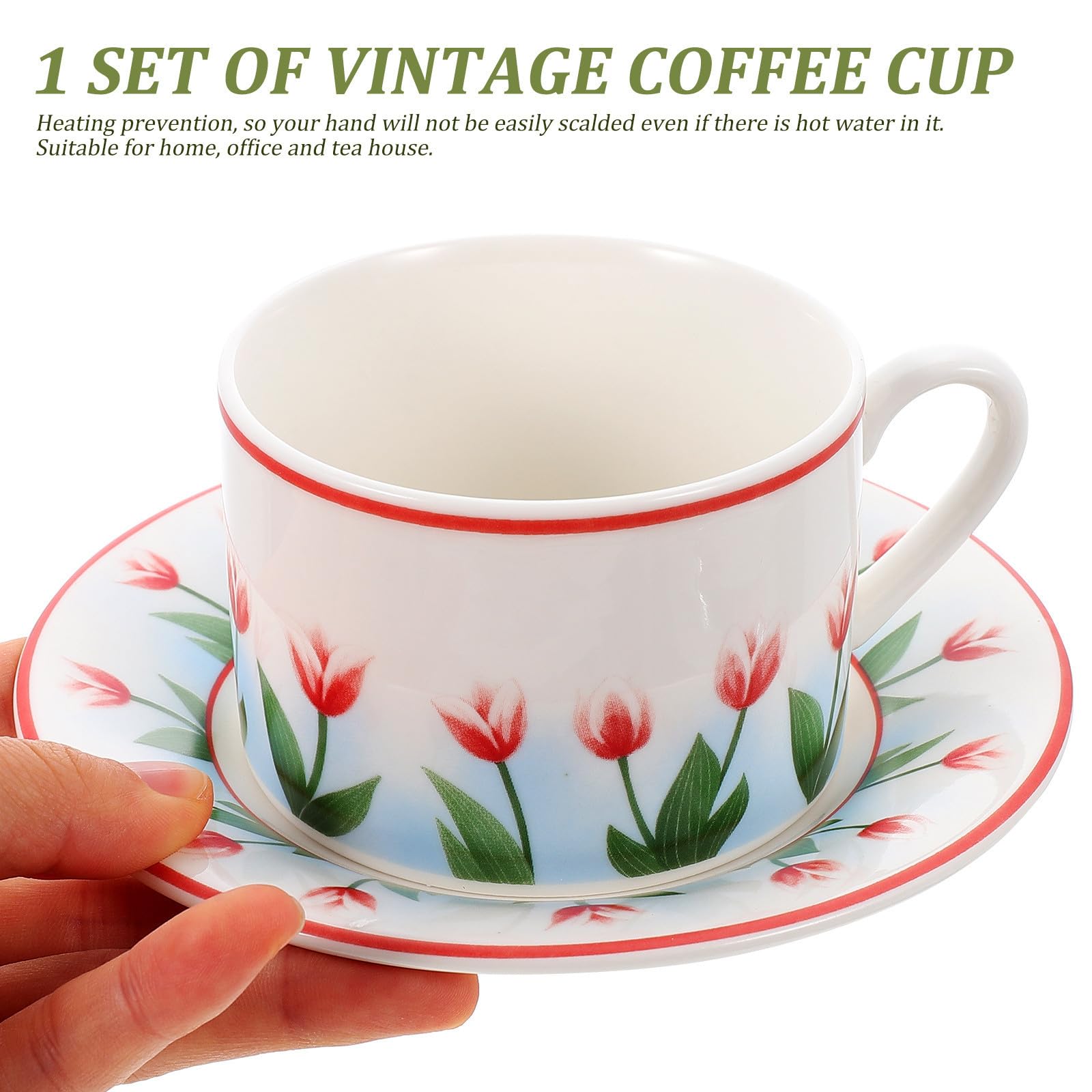 Genérico Juego de 2 Tazas de Café Vintage de Cerámica con Platillo | Agarre Cómodo y Asa Ergonómica, Superficie Lisa, Capacidad Adecuada para Uso Diario y Fiestas