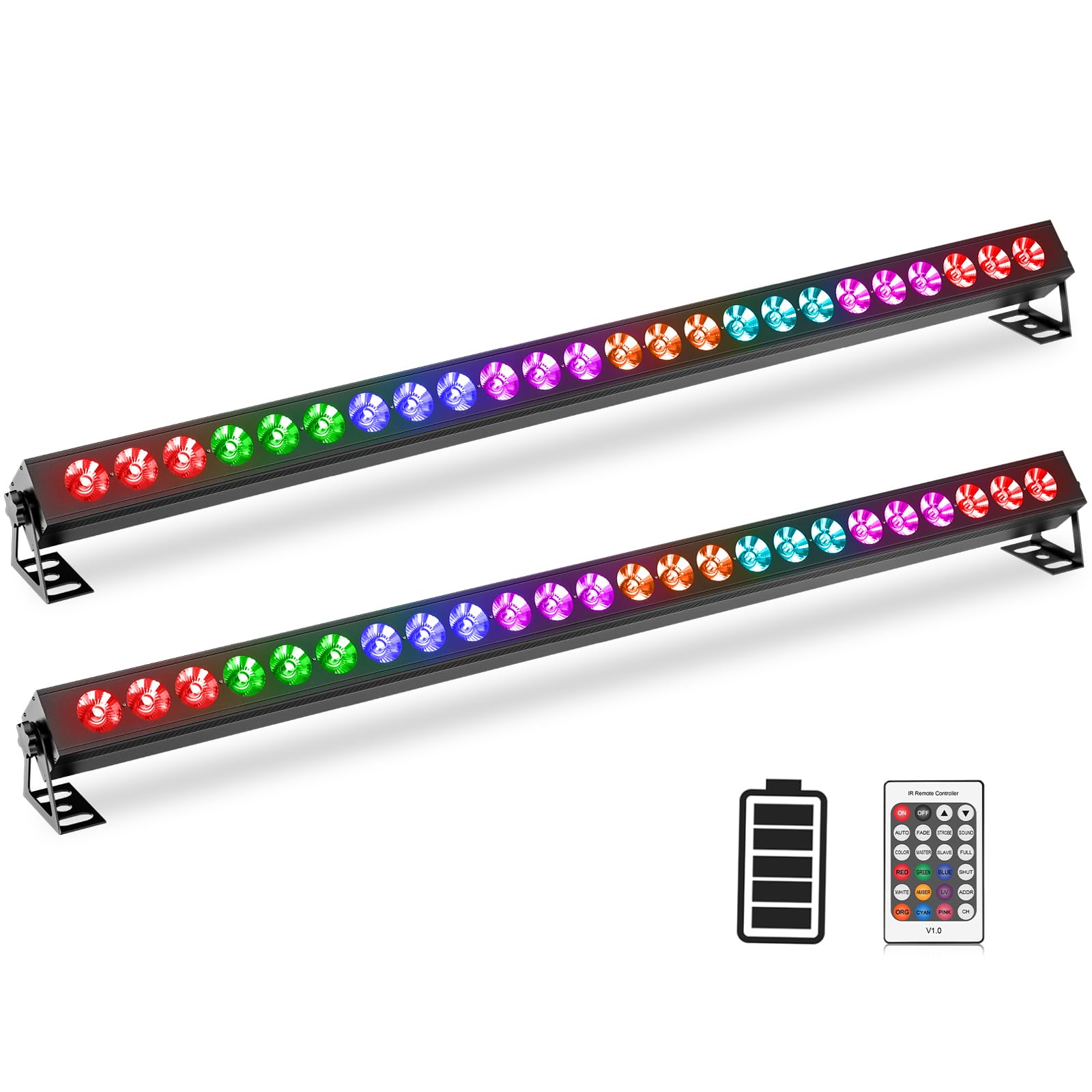UKing 100W Batterie Wallwasher Bühnenlicht, Wiederaufladbarer Akku Strahler 24pcs RGB 3in1 LEDs DJ Party Licht dmx512 Outdoor Wandleuchten für Parties Clubs Bars Hochzeiten Halloween, 2 Stück