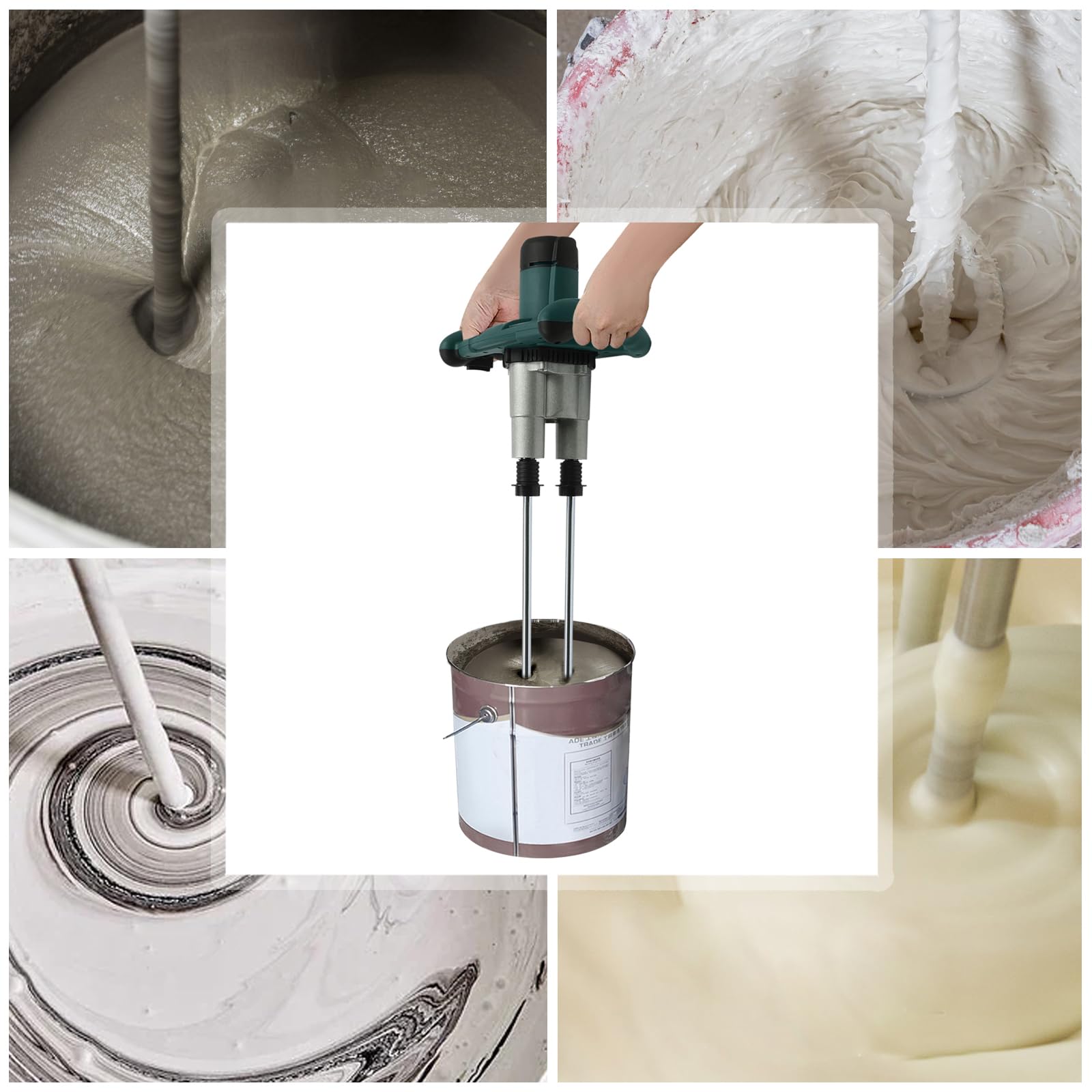 2800 W Miscelatore per mortaio agitatore bipolare miscelatore beton impastatrice malta colla a 6 velocità con pulsante rotante, adatto per miscelare vernice, cemento, gesso, mortaio (verde)