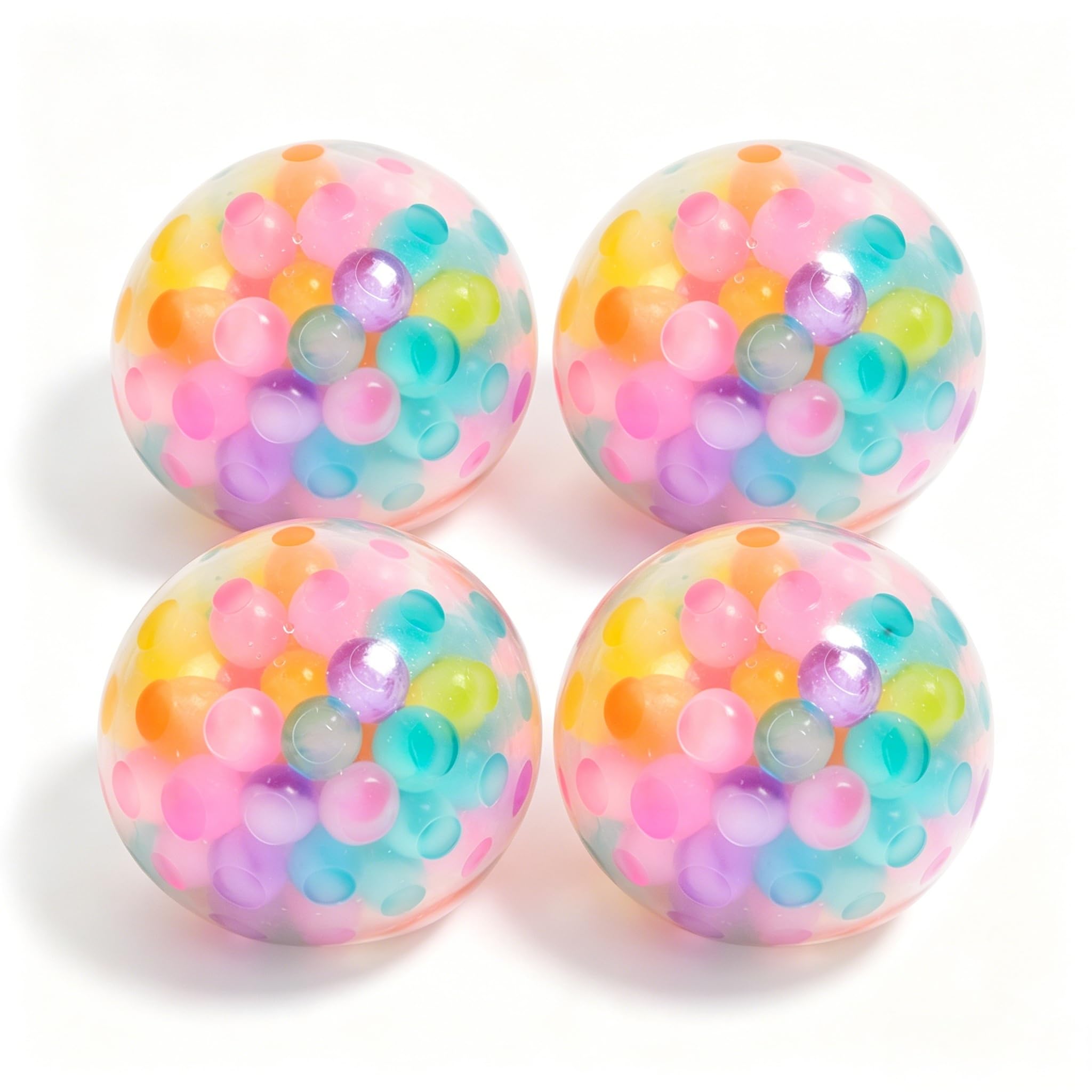 Waoferfio Stress Balls for Adults Rainbow Bead Stress Balls, 4-Pack Soft Tpr Squishy Stress Ball, Sensory Fidget Toy for Office, Home, School, Travel, Focus and Decompression