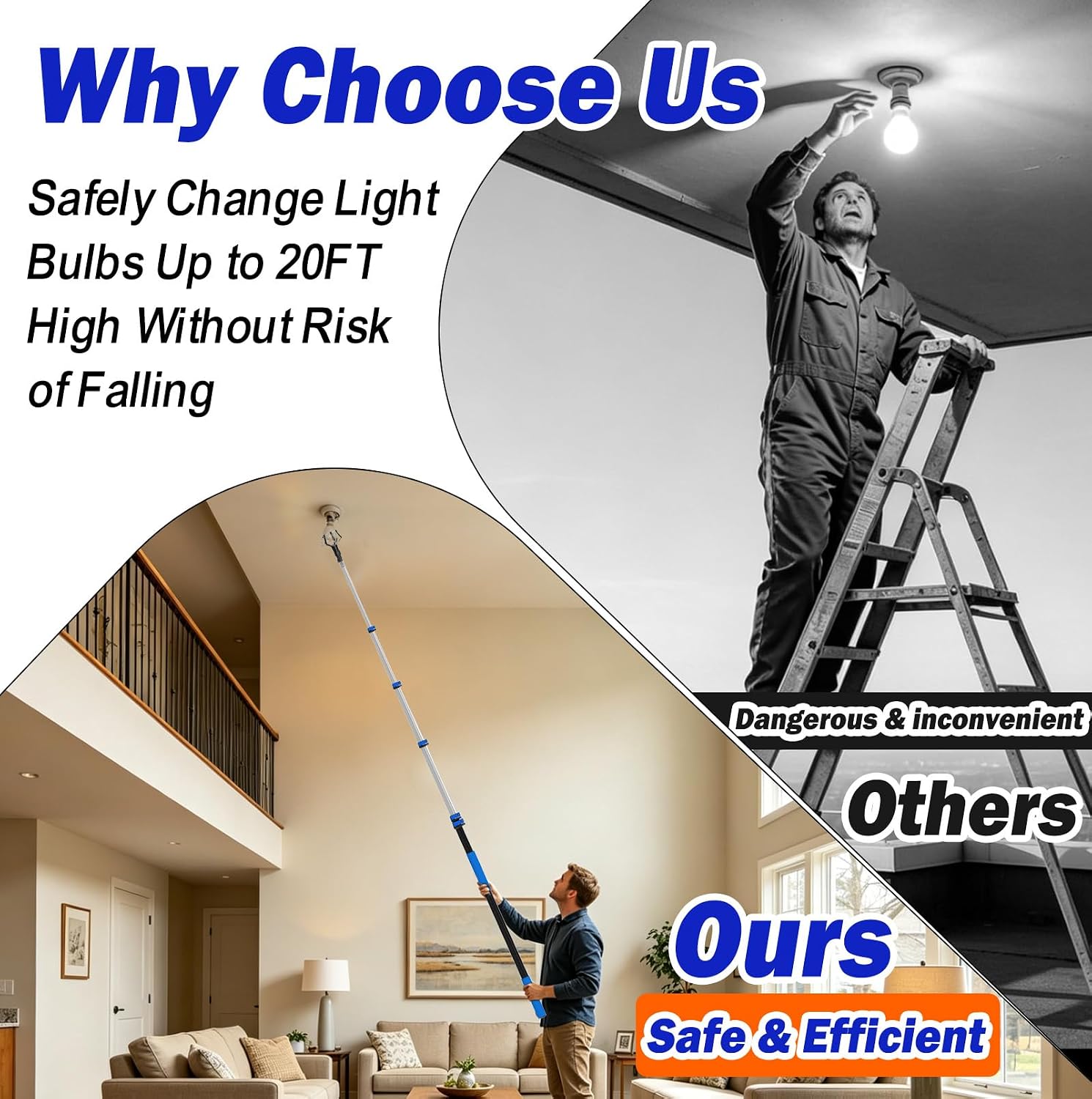28FT Reach Light Bulb Changer for High Ceilings with Pole, 5-20FT Light Bulb Extension Pole Changer with Baskets and Suction Cup for High Ceilings and Recessed Lights, Navy thumbnail