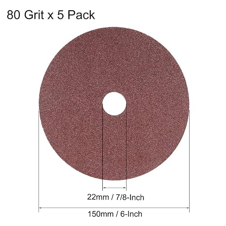 uxcell 6インチ x 7/8インチ 酸化アルミニウム樹脂ファイバーディスク、センターホール 80グリットサンディング研削ディスク、5パック