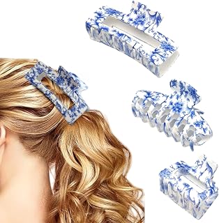 青と白のヘアクロー3個、シノワズリー磁器ヘアクリップアクセサリー、女性用爪
