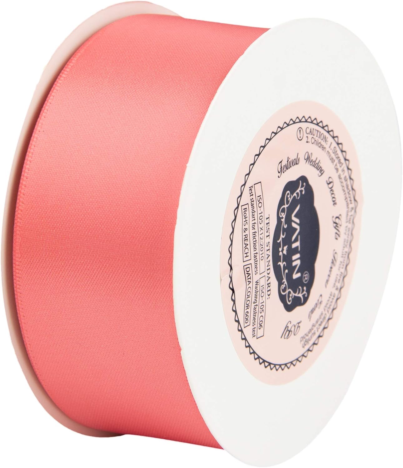 VATIN Double Face Light Coral Satin Ribbon 1-1/2" Continuous 25 Yards,Coral Polyester Fabric Ribbon use for Bows Bouquet, Gift Wrapping, Floral Arrangement Wedding Decoration