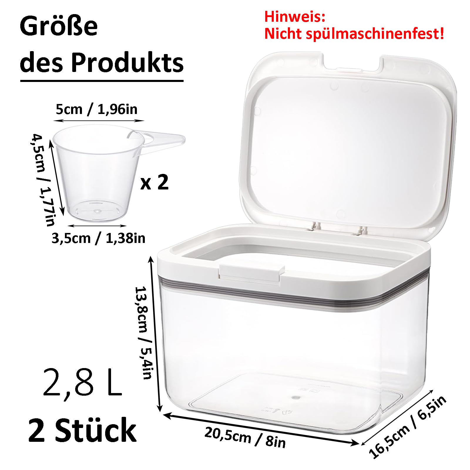 Pojemnik do przechowywania środków piorących, 2 unidades de 2,8 l pudełko do przechowywania z pokrywką, pojemnik na proszek do prania z hermetyczną pokrywką, zestaw pojemników na bieliznę z