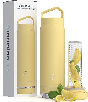 Infusion Pro Fruit Infuser Water Bottle - Vacuum Insulated 20 oz Stainless Steel Fruit Infusion Recipe eBook Bottom Loading for More Flavor Easy Cleaning Great Gift