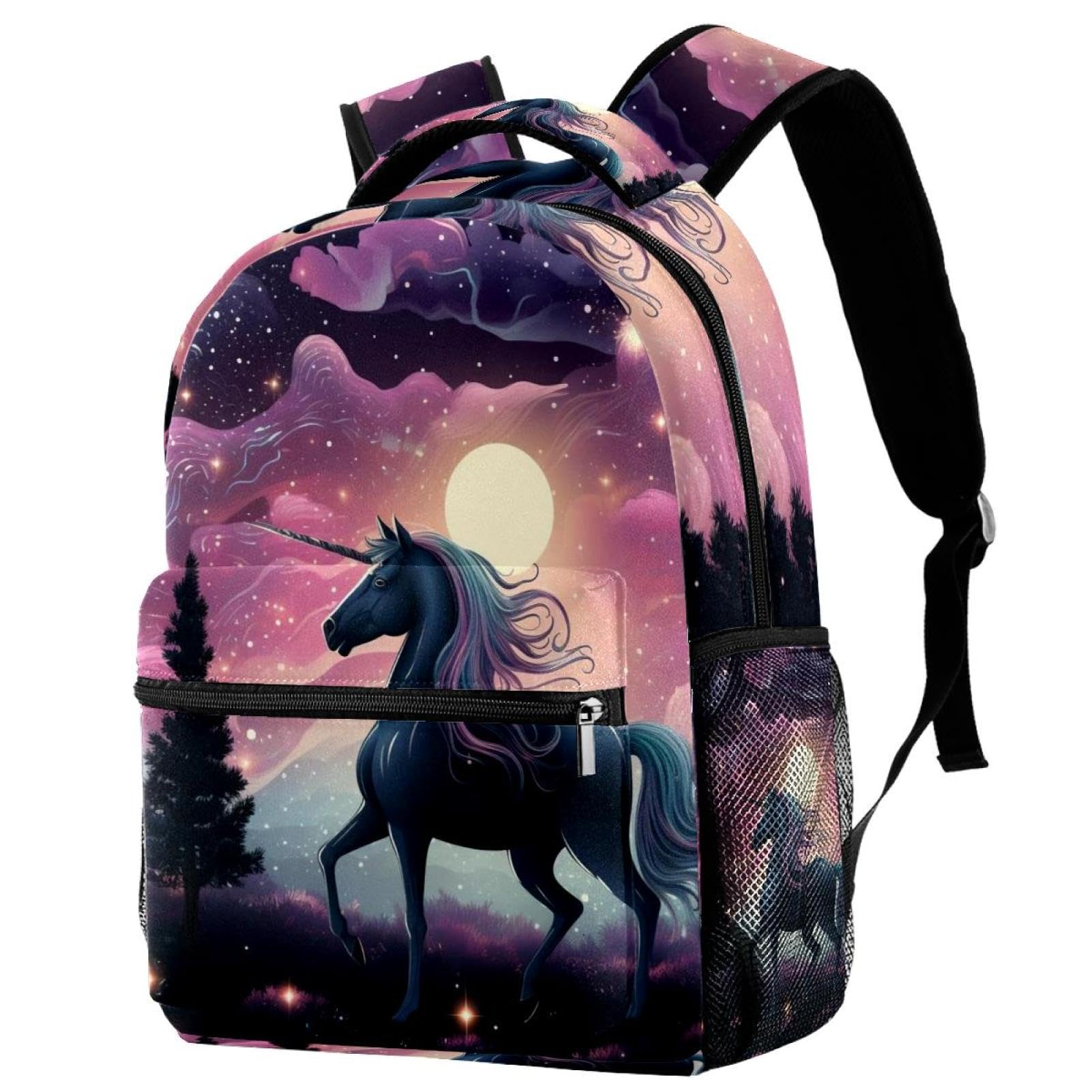 Sac à dos durable licorne violet rose avec compartiment spacieux pour étudiantes