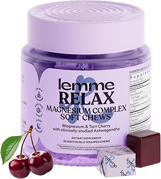 Lemme Relax Soft Chews with Magnesium Glycinate & Citrate, KSM-66 Ashwagandha + L-Theanine to Support Stress Relief, Cortisol Levels, Mood & Healthy Sleep Cycles, BlackBerry Lemonade 30 Chews