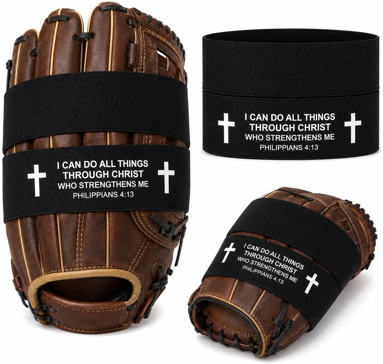 4pcs Softball Glove Wrap with Bible Verse, Speeds Up Break in Process Baseball & Softball Elastic Glove Wrap Strap Band Accessory for Quickly Keep Pocket Formed and Players