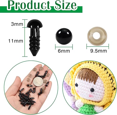Miniatura 2 de TOAOB - 150 ojos de seguridad de 0.236 pulgadas para Amigurumis Craft Crochet Eyes con 150 arandelas de ojos negros de muñeca para ganchillo