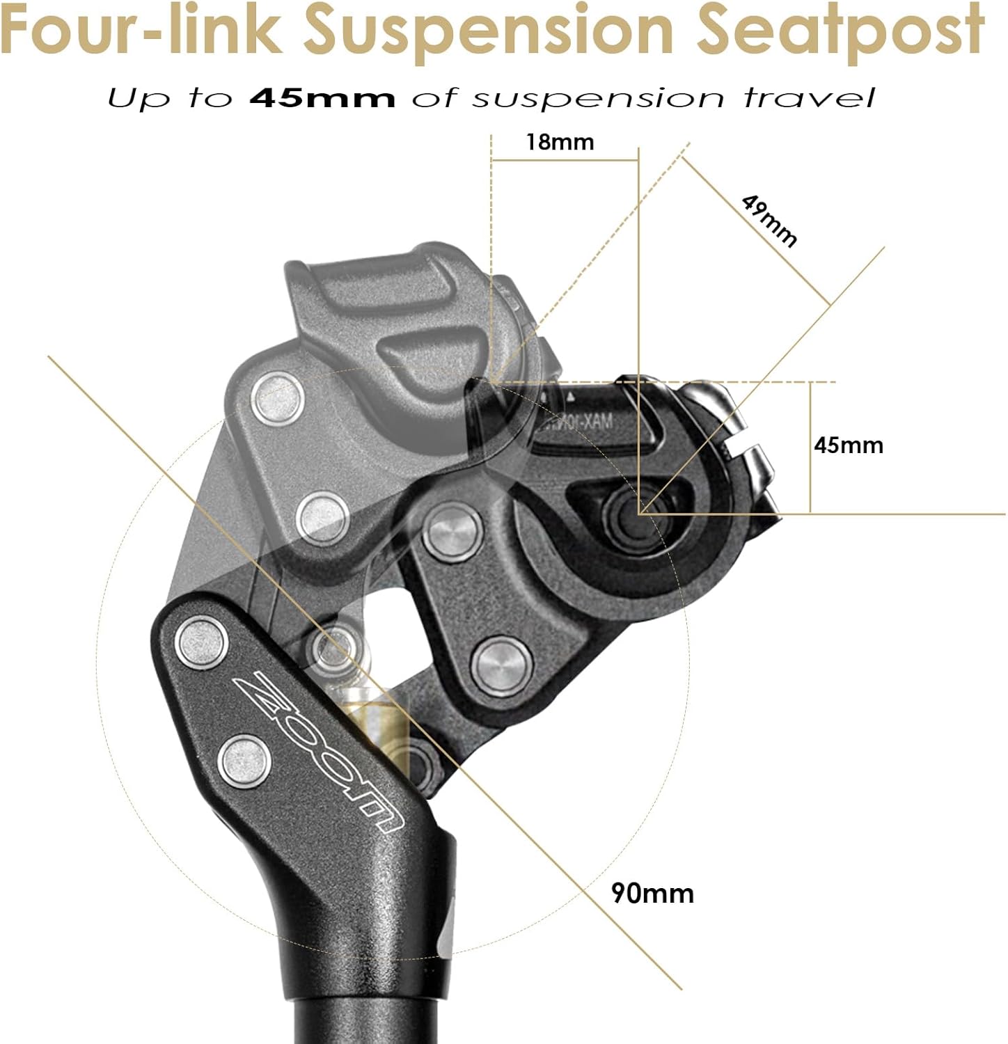 Zoom SP442 Bike Suspension Seatpost, 27.2mm/30.9mm/31.6mm, Adjustable Shock Absorber for Road, Gravel, E-Bikes, Supports up to 242 lbs Heavy Riders