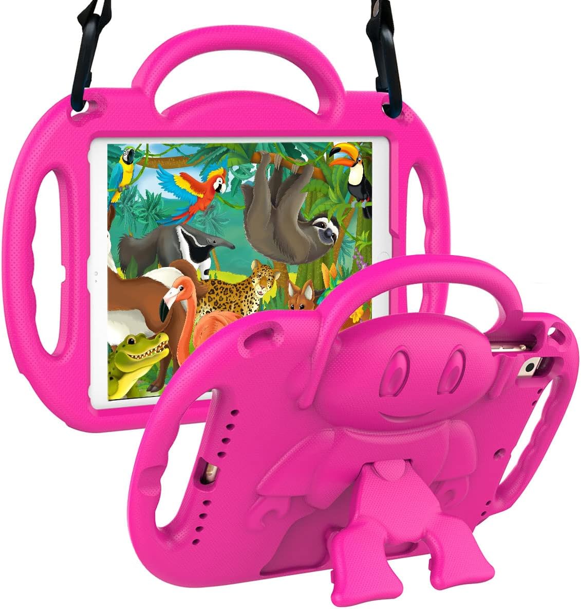 SUPLIK Kids Case for iPad 5th/6th Generation (9.7 inch, 2017/2018), iPad Air 1 & Air 2 & Pro 9.7 Protective Case with Shoulder Strap Handle Stand for iPad 5/6 & iPad Air 1st/2nd Gen, Pink