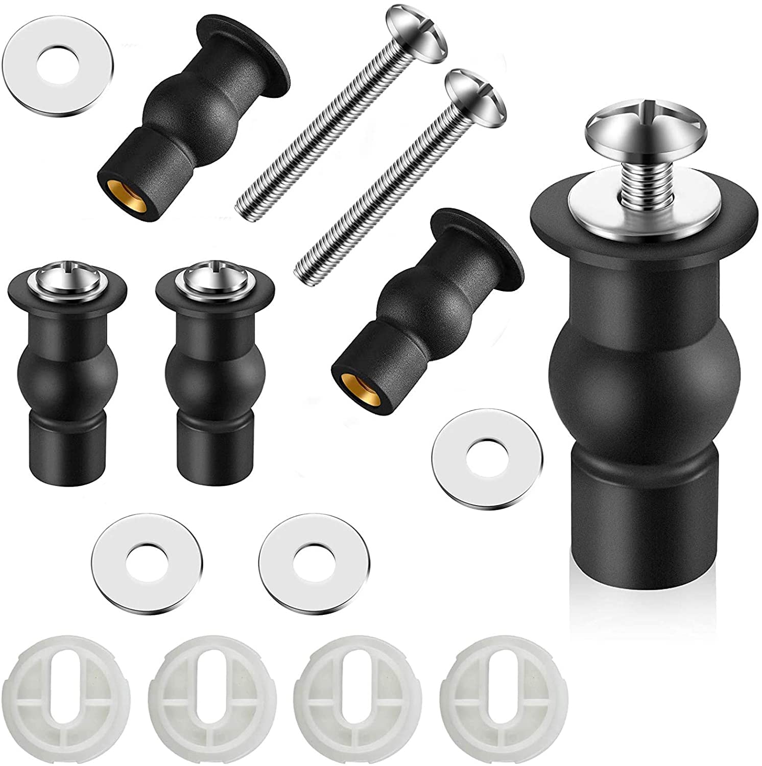 4 Pack Toilet Seat Hinges Screws, Universal Expanding Rubber Screw Toilet Seat Fixing Accessories with 4 Pieces Plastic Washers