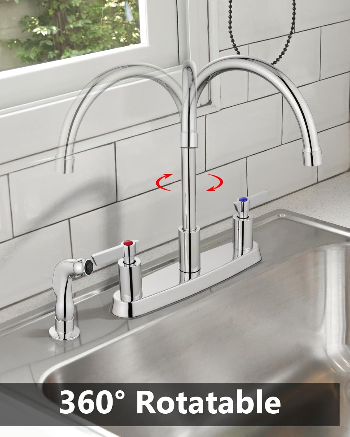 Kitchen Faucet with Sprayer 2 Handle Kitchen Sink Faucets 8 Inch Centerset 3 Hole with Supply Lines Polish Chrome