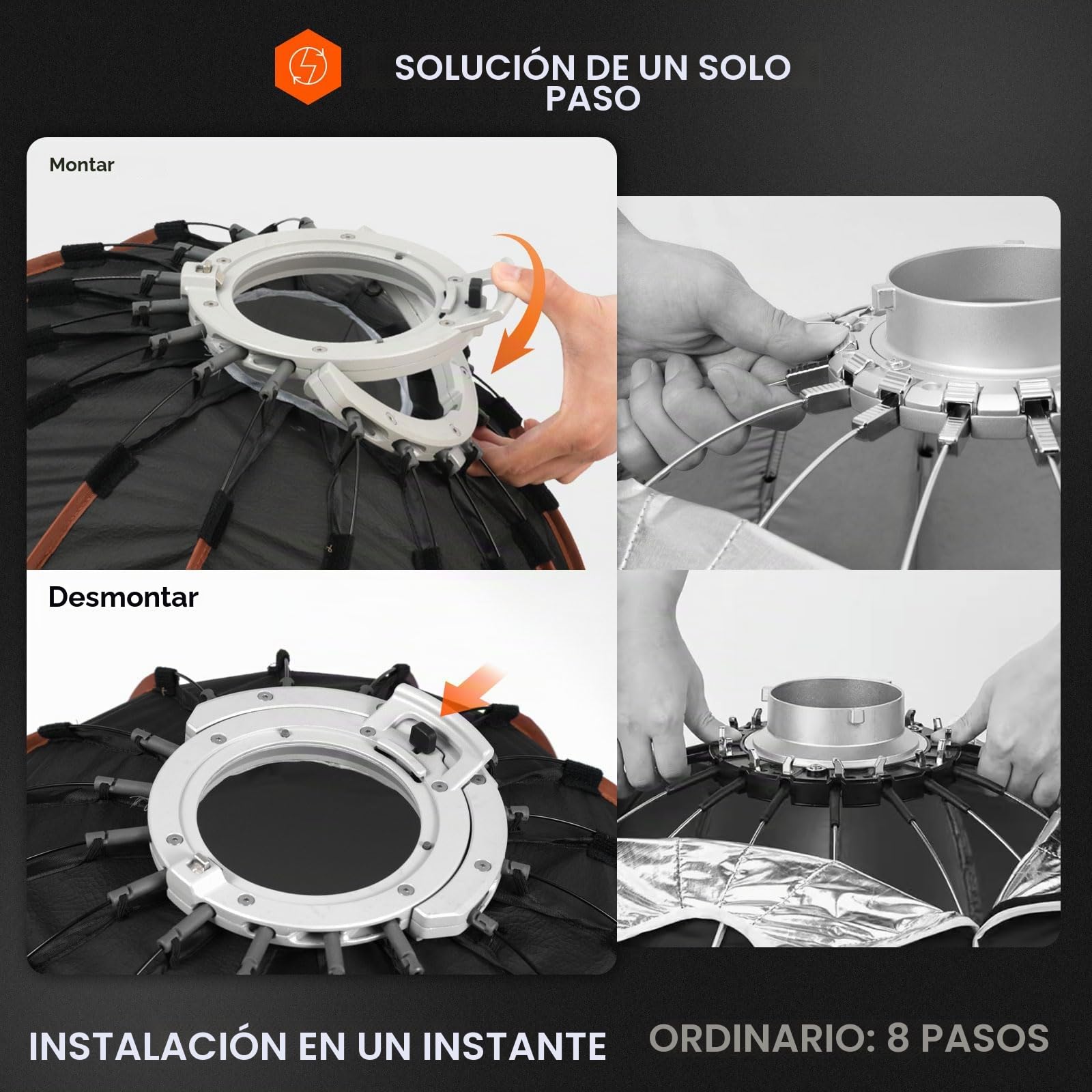 TARION Parabólico Softbox Bowens Soporte de 90 cm Parabólico Softbox Quick Release con difusores/Rejilla/Bolsa para Estudio fotografía, vídeo COB luz Live Streamen(90 cm)