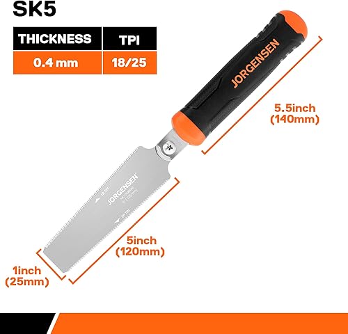 Miniatura 2 de JORGENSEN Sierra Japonesa de Corte al Ras, Sierra de Arrastre Profesional de Doble Filo de 5 Pulgadas, Sierra de Mano de Madera con Hoja Flexible