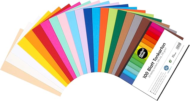 perfect ideaz 100 Sheets Coloured Art Paper, Construction Paper in A5 Size (5.83 x 8.27 in), in 20 Different Solid-Colours, 210 g/m² Quality Sheets
