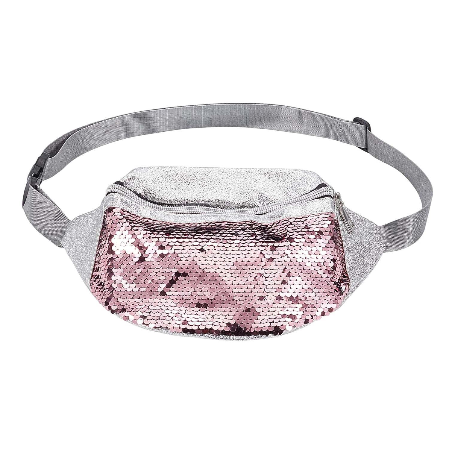 NICENEEDED Sequins Fanny Waist Pack, Bling Glitter Fanny Pack with Adjustable Strap Pink Shoulder Chest Bag for Women, Sparkly Waist Bag for Running Hiking Festival Rave