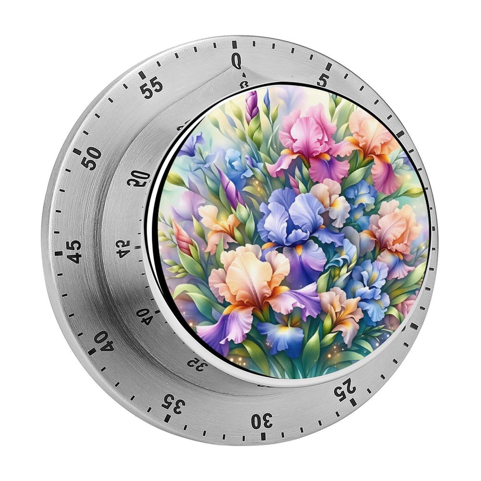 Iris Flower 60 Minute Wind Up Timer,Visual Mechanical Magnetic Timer with Loud Alarm for Kitchen