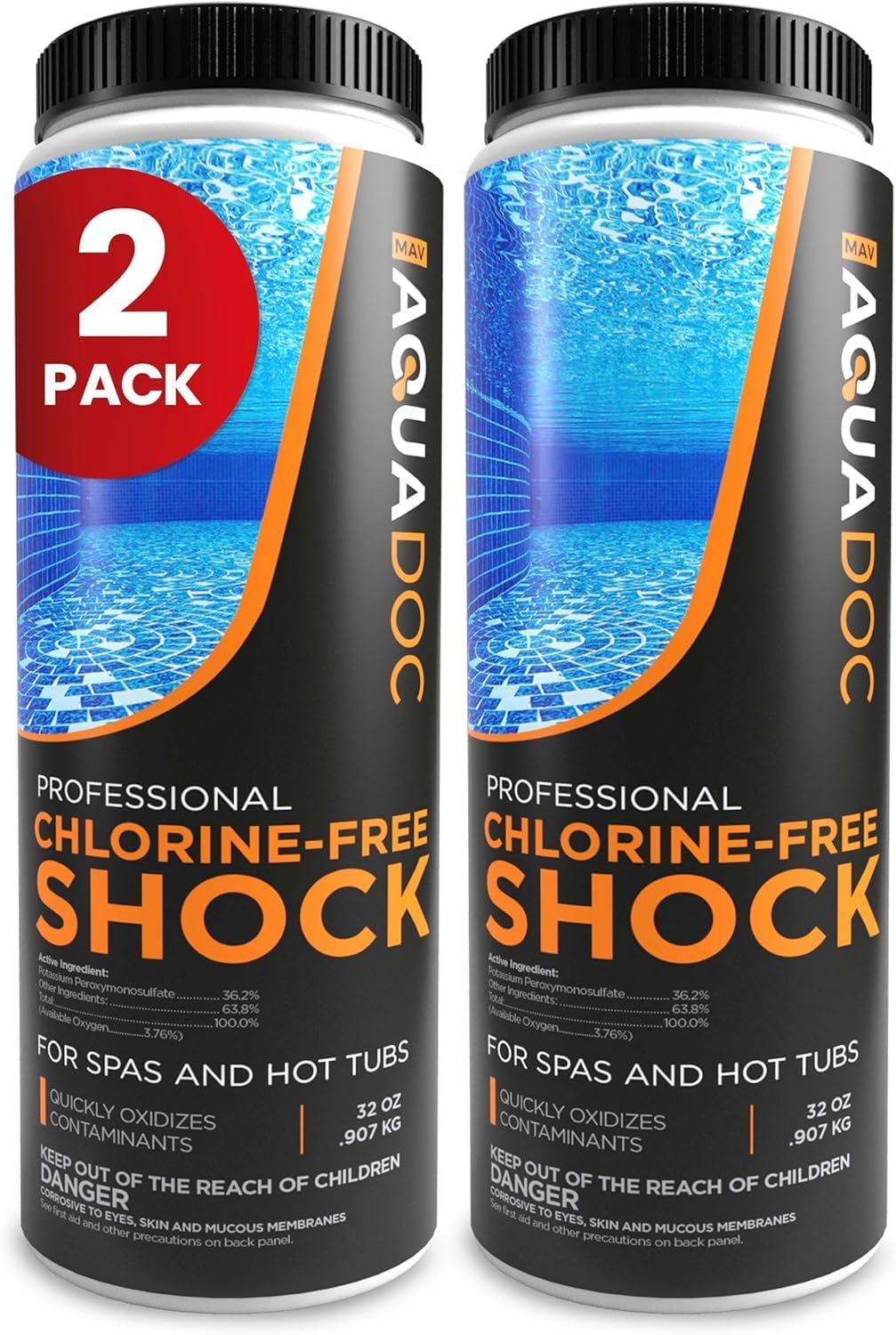 AquaDoc Non Chlorine Hot Tub Shock – 32oz (2 Pack) – Enhanced Spa Shock to Assist Bromine and Chlorine – Spa Oxidizer Made in USA
