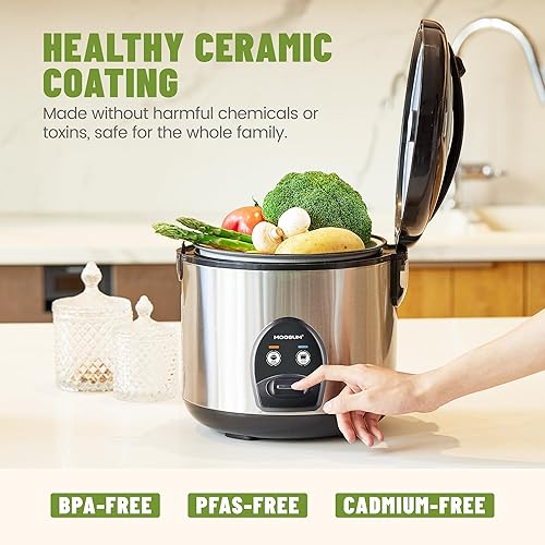 Miniatura 2 de Olla arrocera sin cocer y vaporizador de alimentos para 10 tazas, revestimiento de cerámica, olla interior no tóxica, multifunción de un solo toque