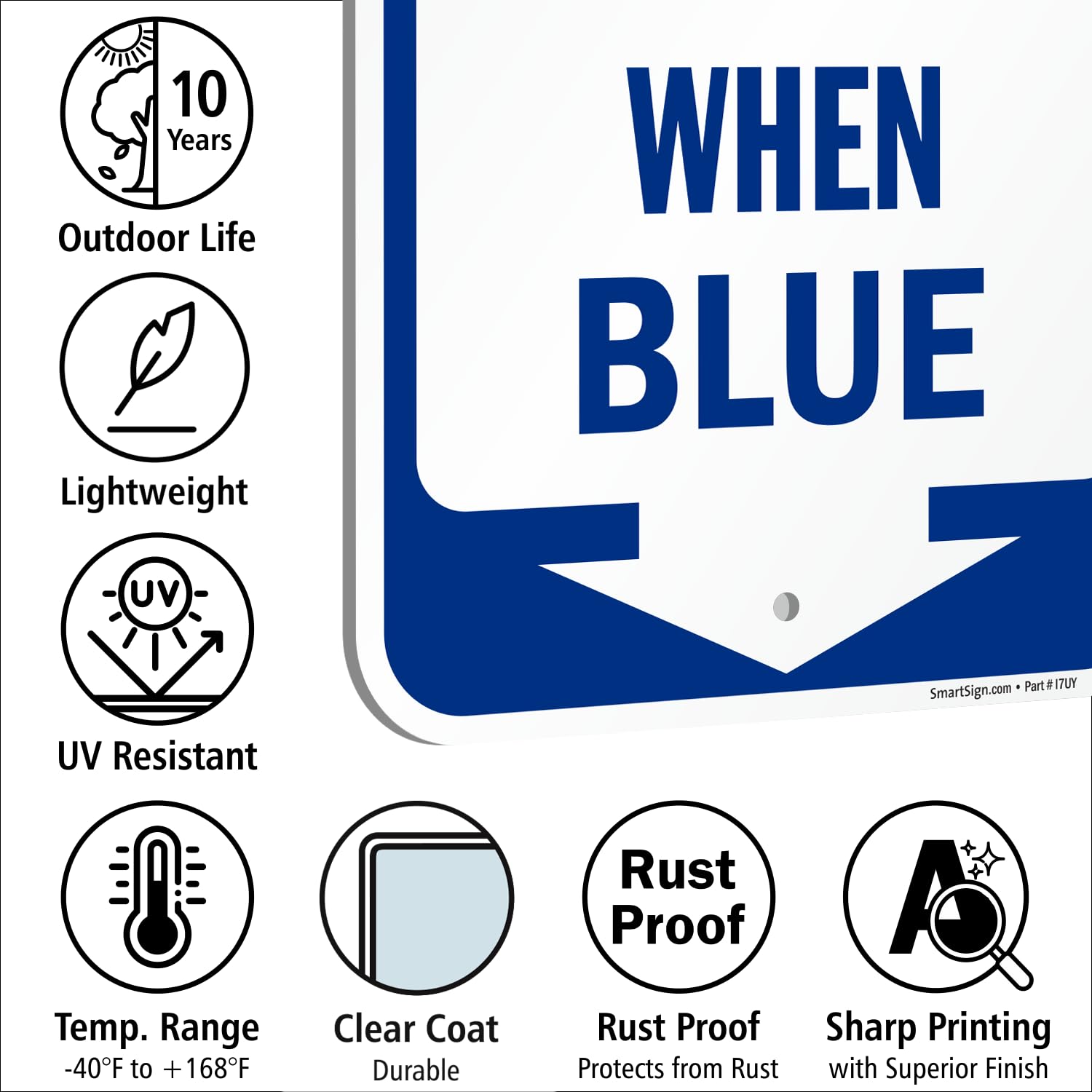 SmartSign Letrero de 45,7 x 30,5 cm con flecha hacia abajo, compuesto de aluminio duradero de 120 mil (ACM), material reflectante de grado ingeniero, azul/blanco, fabricado en Estados Unidos, 100 años