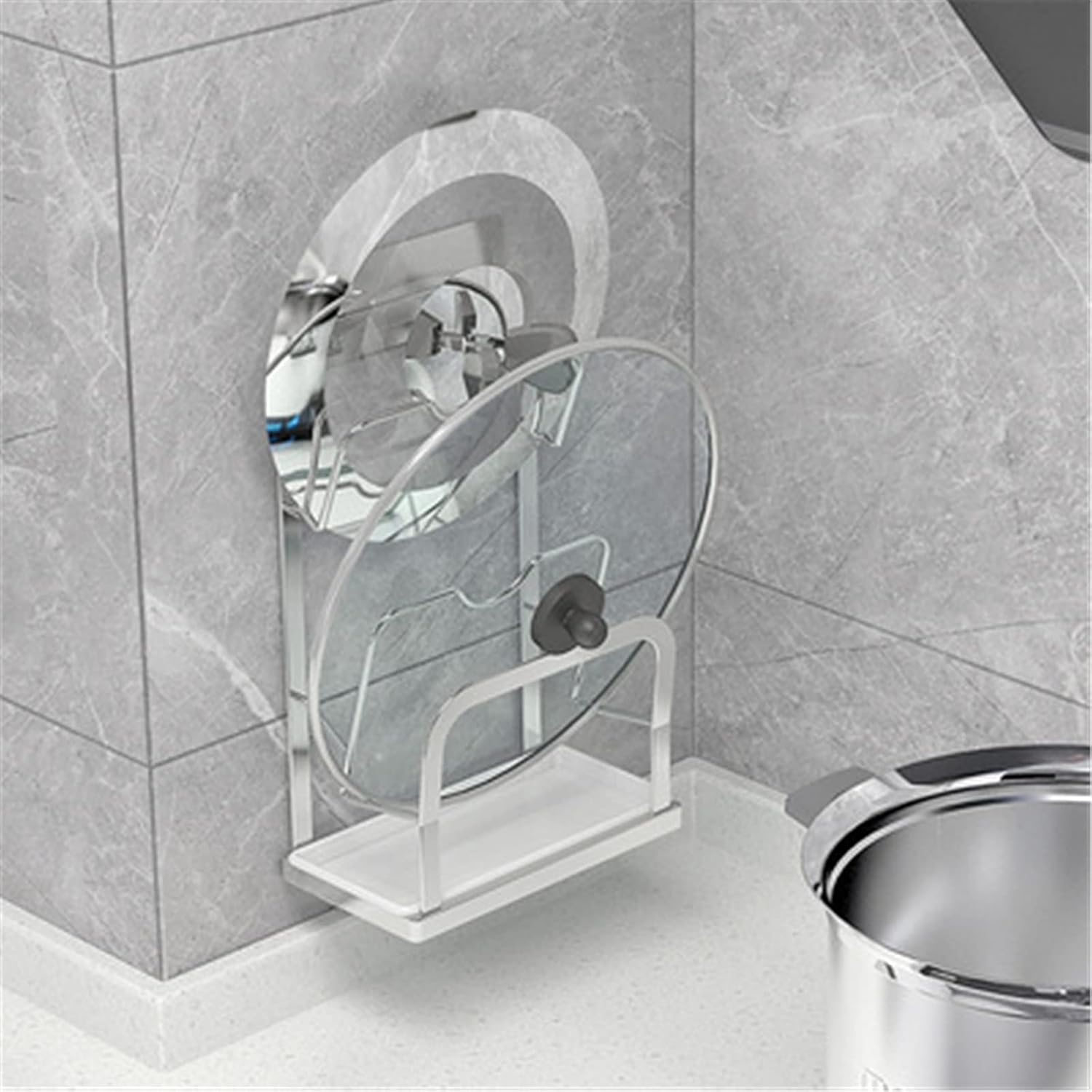 鍋置きラック 鍋蓋置き ポットカバーラックの壁に取り付けられた収納ラックキッチン 多機能 蓋収納 ラック