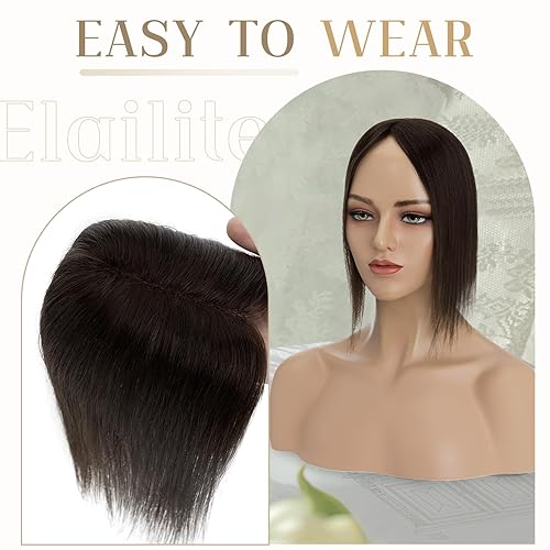 Miniatura 7 de Elailite Toppers para el cabello para mujer, piezas de cabello humano real para mujeres con cabello delgado, 3.1x3.9 in, base de malla triangular