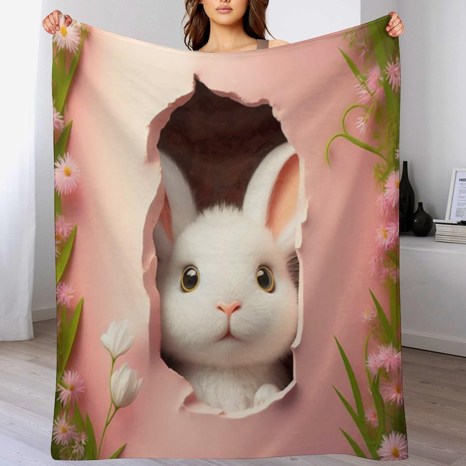 Couverture lapin en flannel anti-poussière pour canapé et lit 130x180cm