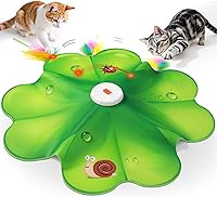 FEELNEEDY 2-in-1 Rechargeable Interactive Cat Toy: Hide & Seek LED Red Dot, Moving Feathers for Indoor Cats Boredom Buster