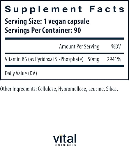 Miniatura 2 de Vital Nutrients - Pyridoxal-5 Fosfato - Vitamina activada B6-90 Cápsulas Vegetarianas por Botella - 50 mg
