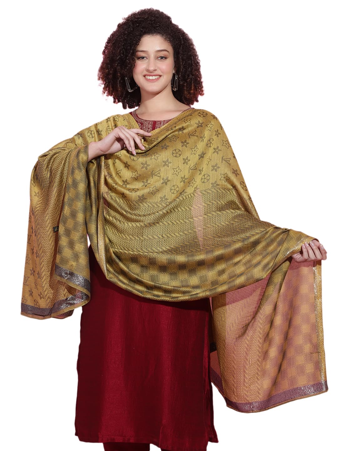 Vesture Women's Designer Cashmere Silk Stole (Neon Yellow)