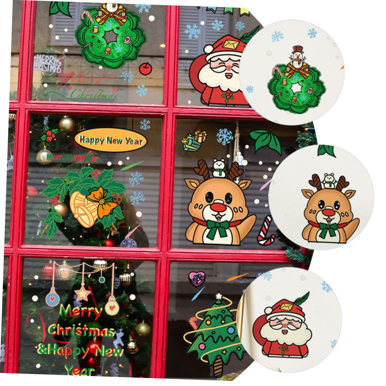 OSALADI 18pièces Stickers Muraux De Noël Autocollants De Décoration De Fenêtre Avec Motifs De Père Noël Sapin Et Rennes Décorations De Fête à Coller Sur Surfaces Lisses