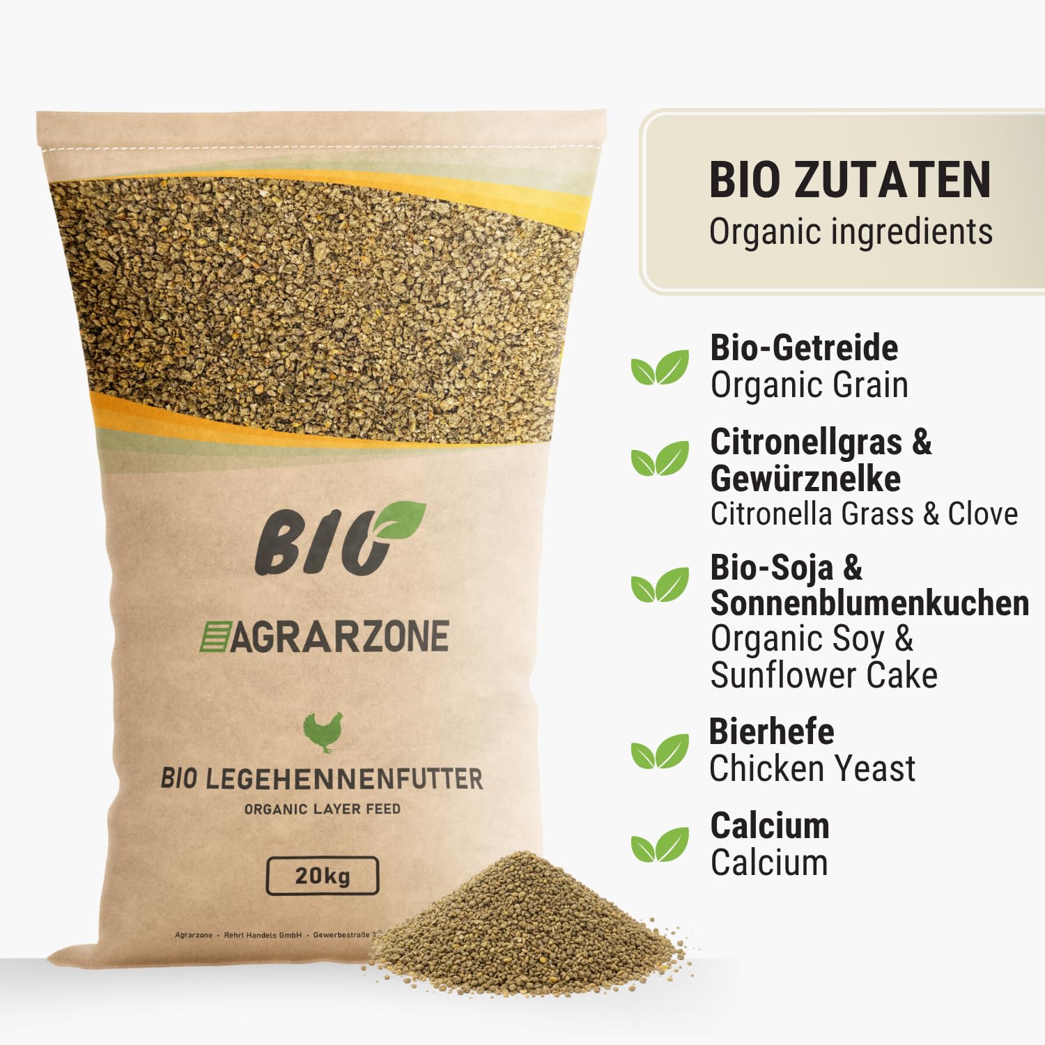Agrarzone Bio karma dla kur niosek, granulowana przeciwko roztoczom, 20 kg
