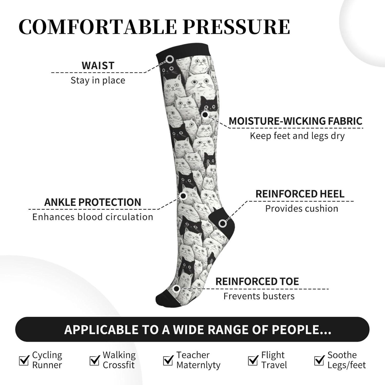 Compression Socks For Women & Men Circulation 15-20 Mmhg Knee High Best Support For Travel Running Athletic - Image 7