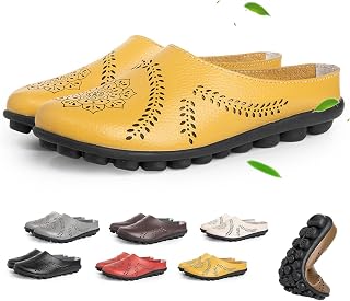 MAOAEAD Pantuflas de cuero transpirables para mujer, suaves, ligeras, sin espalda, mocasines de piel sin cordones para comodidad en interiores y exteriores