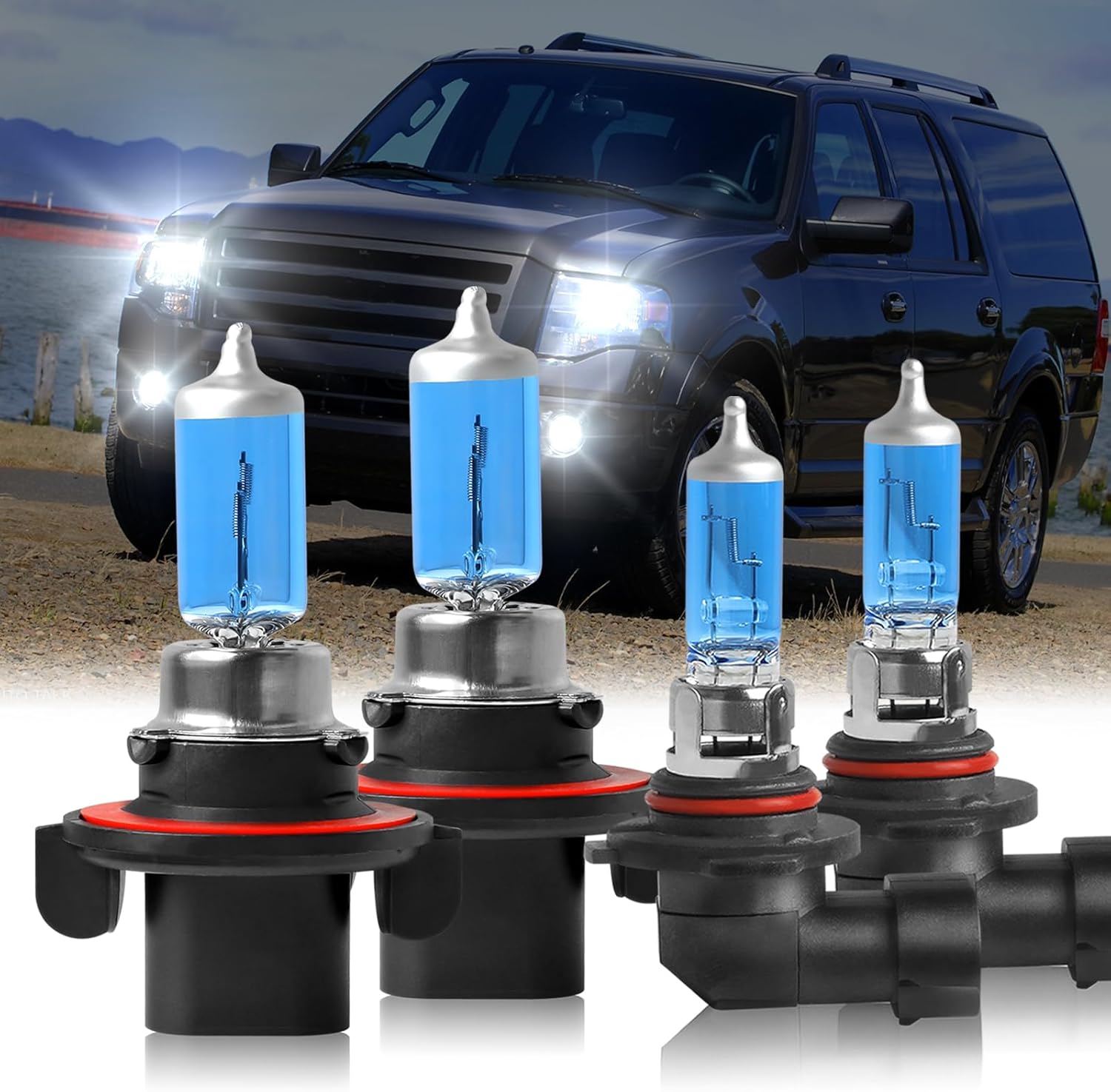 Fit 2007-2014 for Ford Expedition Headlight Bulbs, 9008 High Low Deal Beam and 9145 Fog light Halogen Bulbs 300% Brightness Headlight Bulb High Performance Halogen Bulbs 4PCS