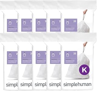 simplehuman Code K 200 Count Custom Fit Liners, Drawstring Kitchen Trash Bags, One-by-One Mess-Free Dispense, Extra Thick & Double Seamed, 50% PCR Plastic, 30-45 Liter / 8-12 Gallon, White
