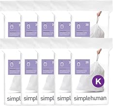 simplehuman Code K 200 Count, Dispenser Pack Custom Fit Liners, Drawstring Trash Bags, 35-45 Liter / 9-12 Gallon, White