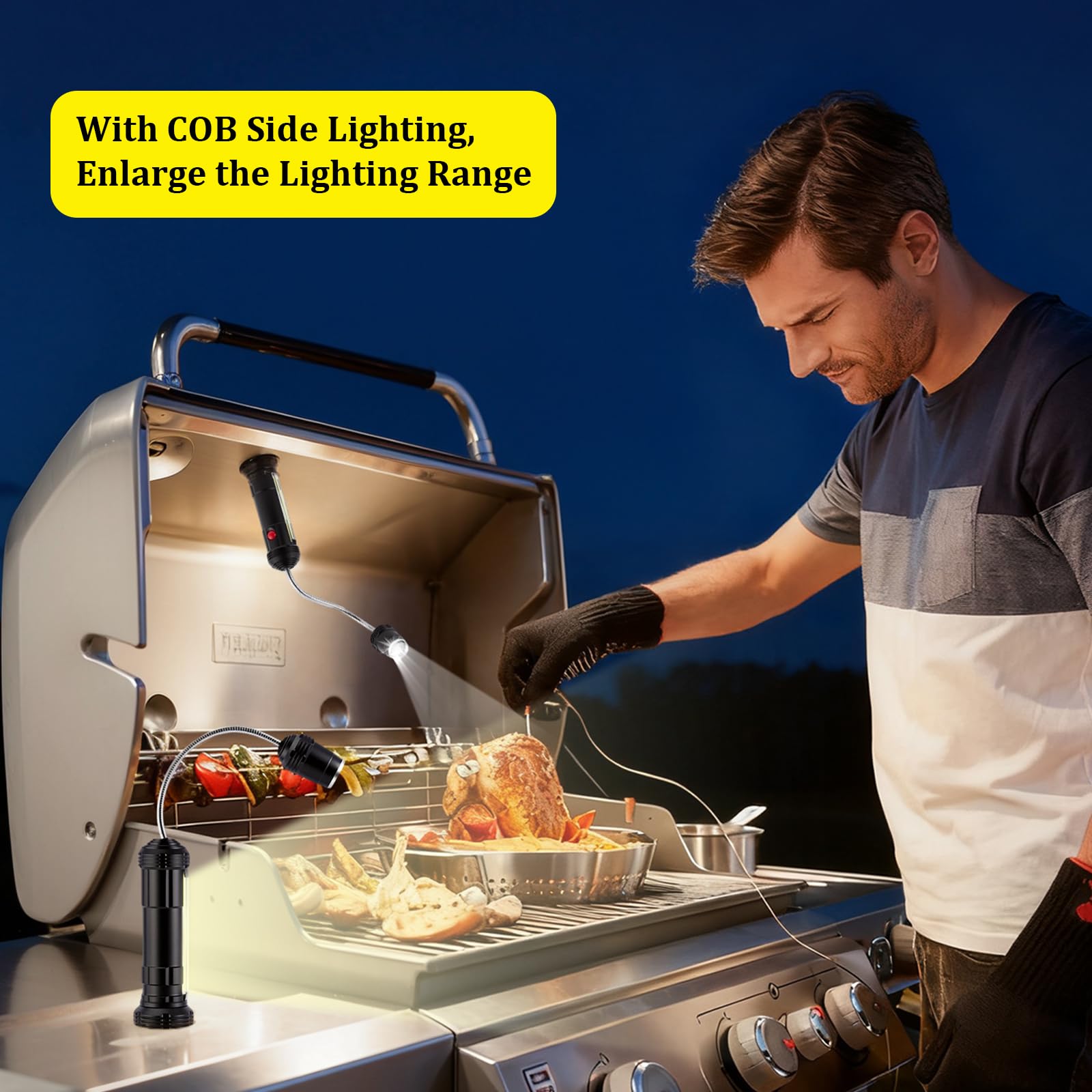 IMAGE Luce per barbecue, 2 pezzi, ricaricabile, magnetica, per barbecue, picnic, all'aperto, regalo per uomini, papà, marito