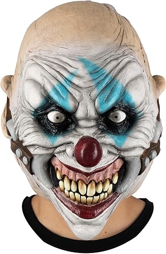 Ghoulish Productions Máscara Forever Smile. Máscara de payaso multicolor. Máscara de látex con cabeza de payaso amordazada. Máscara de látex de