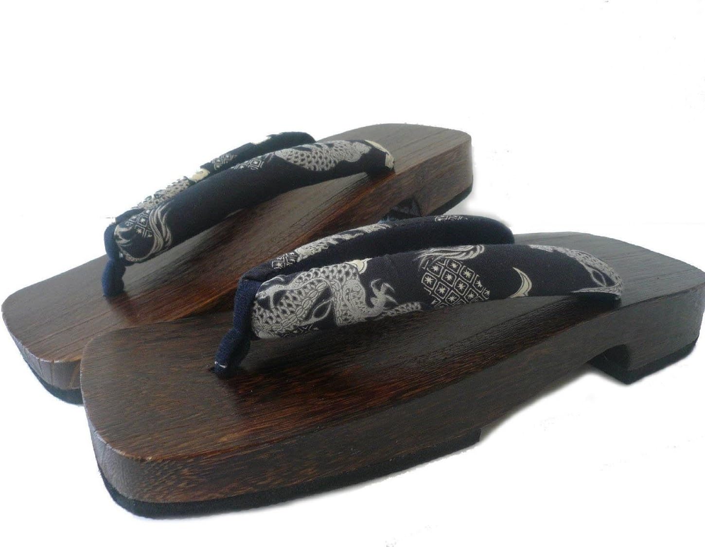 Men's Samurai Yukata Kimono Wooden Geta Sandal 10.25"L (US 8 - 9.5), "RYU" Fortune Dragon Design
